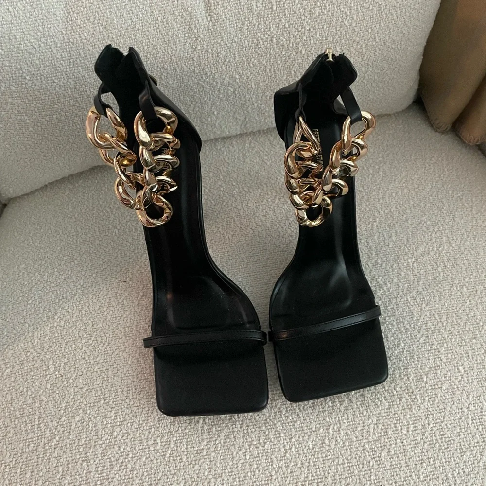 Gold Chunky Ankle Strap High Heels - Picture 4 of 16